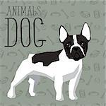 Vector geometric dogs collection with seamless background. French Bulldog