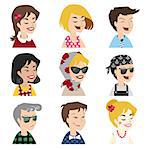 People vector icons. Avatar in retro style. Face located in user profile.