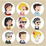 People vector icons. Avatar in retro style. Face located in user profile.