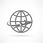Airplane travel tourism symbol.  Plane flying around the earth