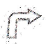 A large group of people in the shape of an arrow, icon , isolated on white background, 3D illustration.