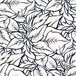 Black and white seamless pattern with leaves.  Hand-drawn illustration. Vector.