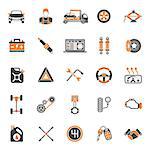 Car Service Two Color Icons Set for Poster, Web Site, Advertising like Laptop, Battery, Jack, Mechanic.