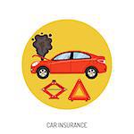 Car Insurance Flat Icon for Web Site, Advertising with Warning Triangle.
