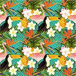 Tropical Geometric Summer. Tropical summer abstract seamless pattern background.