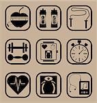 Set of vector icons representing fitness, sport and healthy lifestyle concepts