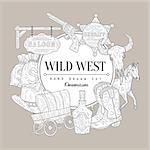 Wild West Set Vintage Vector Hand Drawn Design Card