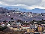 Houses on the background of mountains. Sochi. Russia