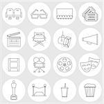 Cinema outline icons. Production film and watch movie in the cinema icons collection