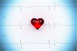 Cardiogram pulse trace and heart concept. Macro, shallow DOF.