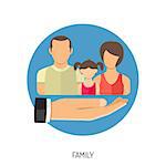 Family Insurance Flat Icon for Web Site, Advertising with Hand.