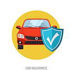 Car Insurance Flat Icon for Web Site, Advertising with Shield.