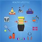 Healthy Lifestyle Concept for Mobile Applications, Web Site, Advertising like Yoga, Exercise Bike Dambbells and Gadgets.