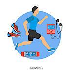 Running and Jogging Concept with Flat Icons for Mobile Applications, Web Site, Advertising like Runner, Sneakers and music player
