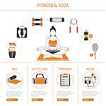 Yoga and Fitness Concept for Mobile Applications, Web Site, Advertising like Yoga Woman, Scales and Mat Icons.