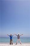 Rear view of senior couple standing on the beach