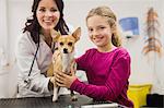 Portrait of veterinarian and girl with dog