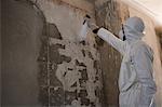 Man doing pest control on a wall