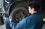 Mechanic fixing a car wheel