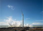 Wind turbines amidst storm waves at coast, Boulogne-sur-Mer, Nord-pas-de-Calais, France