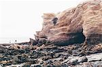 Distant view of people on rocky beach, Crystal Cove State Park, Laguna Beach, California, USA