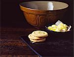 Home made cookies with butter and mixing bowl