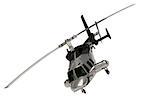 Fighter ARMY Silver helicopter with working propeller front view isolated on white