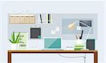 Flat design of light home office interior, vector