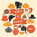 Kinds of headwear. Part 3. Flat icons