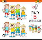 Cartoon Illustration of Finding Differences Educational Activity for Preschool Children with Little Boys Group