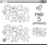 Black and White Cartoon Illustration of Finding Differences Educational Activity for Preschool Children with Little Boys Group for Coloring Book