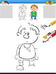 Cartoon Illustration of Drawing and Coloring Educational Task for Preschool Children with Kid Boy Character