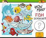 Cartoon Illustration of Educational Counting Task for Preschool Children with Fish Animal Characters