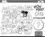 Black and White Cartoon Illustration of Educational Counting Task for Preschool Children with Cats Animal Characters Coloring Book