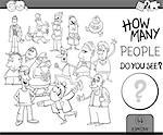 Black and White Cartoon Illustration of Educational Counting Task for Preschool Children with Man Characters Coloring Book