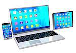 Modern laptop, tablet pc and mobile phone on white background.