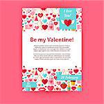 Be my Valentine Holiday Invitation Template Flyer. Flat Design Vector Illustration of Brand Identity for Wedding Promotion. Love Holiday Colorful Pattern for Advertising.