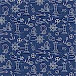Seamless pattern with different elements for sea travelling. Vector illustration