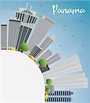 Panama City skyline with grey skyscrapers, blue sky and copy space. Vector Illustration. Business travel and tourism concept with place for text. Image for presentation, banner, placard and web site.