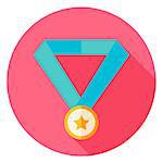 Award Medal Circle Icon. Flat Design Vector Illustration with Long Shadow. Sport Activity and Fitness Lifestyle Symbol.