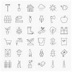 Garden Flower Line Art Design Icons Big Set. Vector Set of Modern Thin Outline Gardening Spring Season Items.