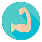 Sport Human Muscle Hand Circle Icon. Flat Design Vector Illustration with Long Shadow. Sport Activity and Fitness Lifestyle Symbol.