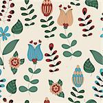 Vector Childish Seamless Pattern with  plants and hearts, seamless pattern in swatch menu