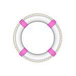 Life buoy in white and pink design with rope around on white background