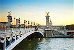 Alexandre III Bridge at sunset in  Paris, France, retro toned