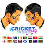 illustration of cricket player of different participating countries showing revenge