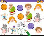 Cartoon Illustration of Find Exactly the Same Pictures Educational Activity Task for Preschool Children