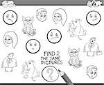 Black and White Cartoon Illustration of Find The Same Pictures Educational Activity for Preschool Children Coloring Book