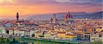 Panoramic image of Florence, Italy during beautiful sunset.