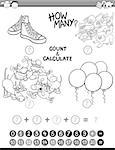 Black and White Cartoon Illustration of Educational Mathematical Count and Addition Activity for Preschool Children Coloring Book